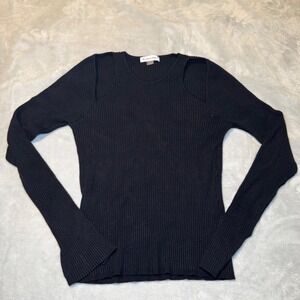 Calvin Klein Women's Black Ribbed Cold Shoulder Long Sleeve Sweater Size Medium